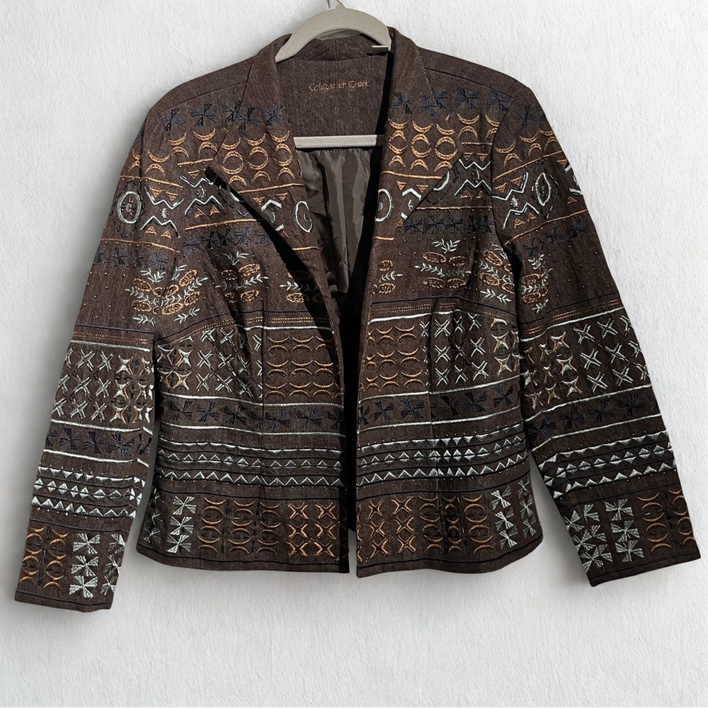 Coldwater Creek Beaded Embroidered Southwestern Boho Western Jacket Sz 14 Petite